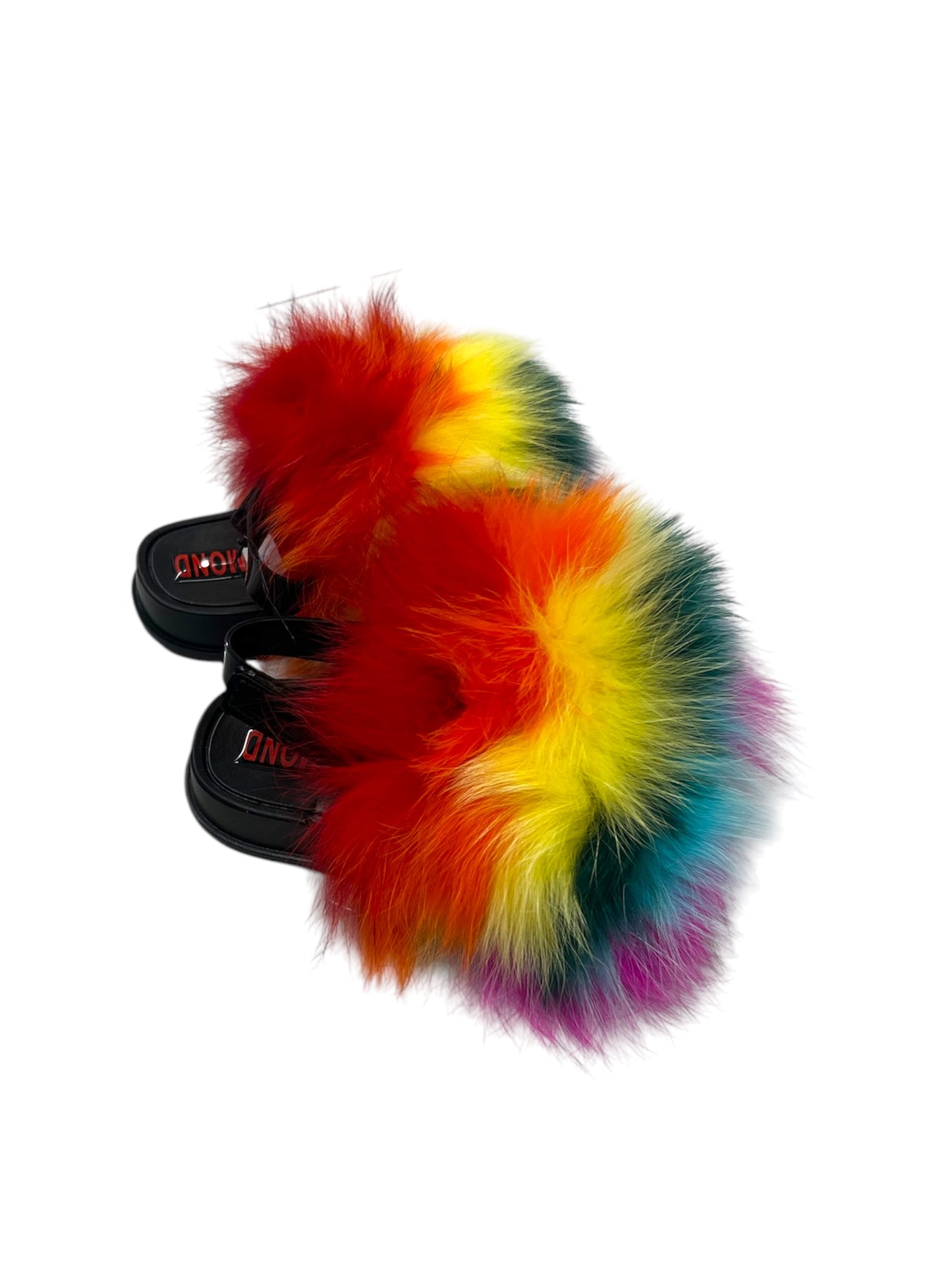 Toddler faux fur slides rainbow