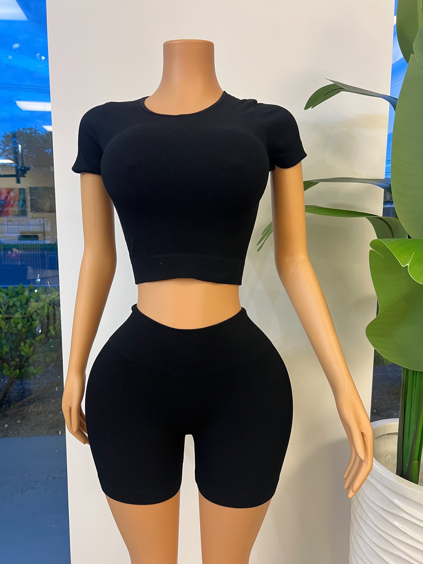 Black Biker Short Set