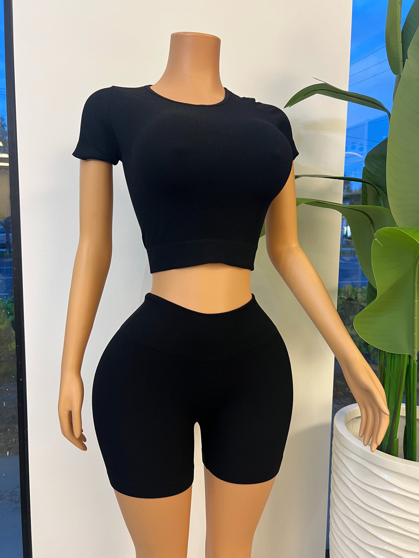 Black Biker Short Set
