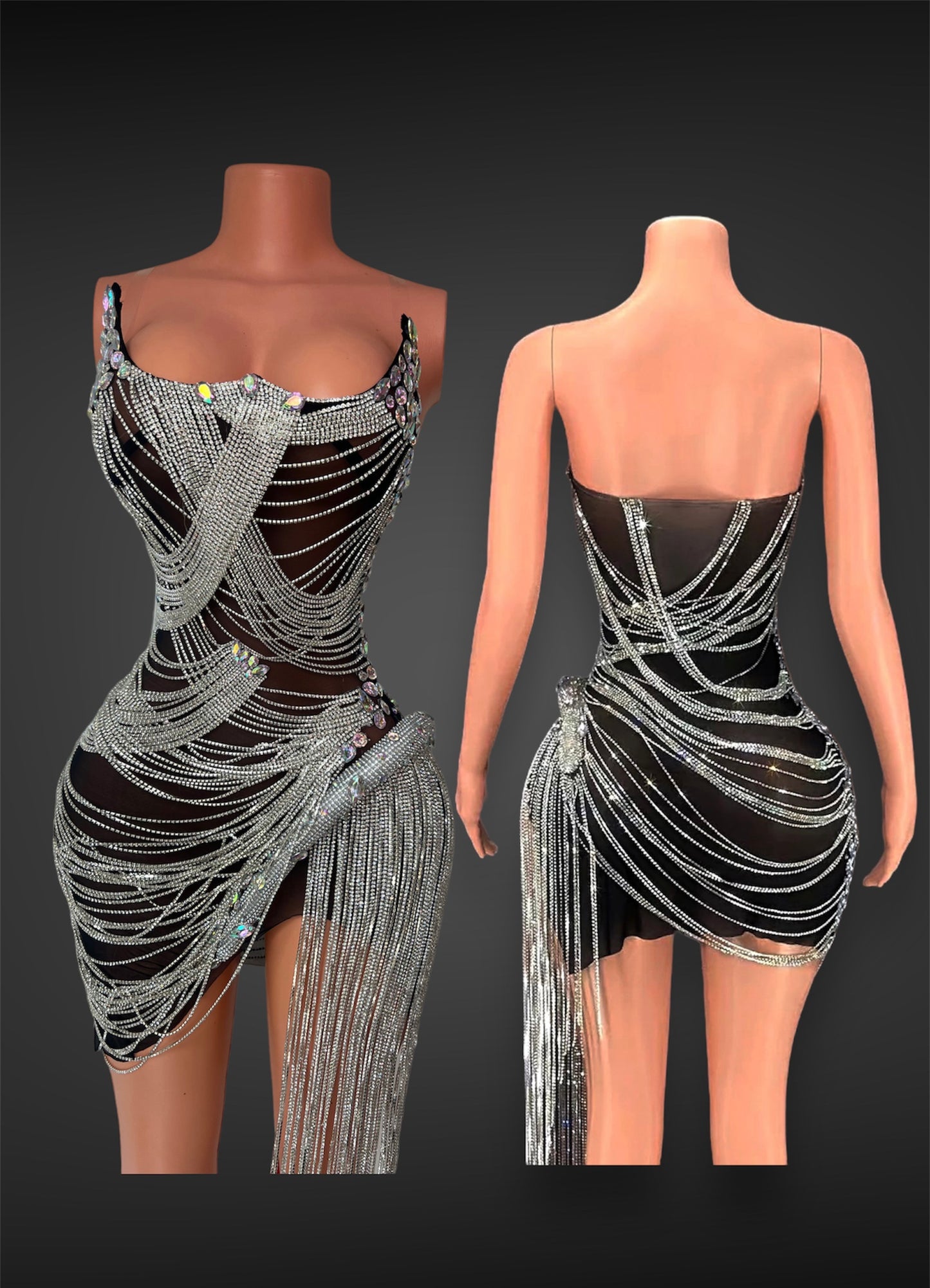 Slip Rhinestone Tassel Mini Dress