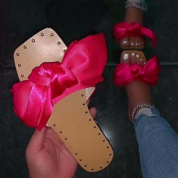 Bow slippers flat sand sandals pink
