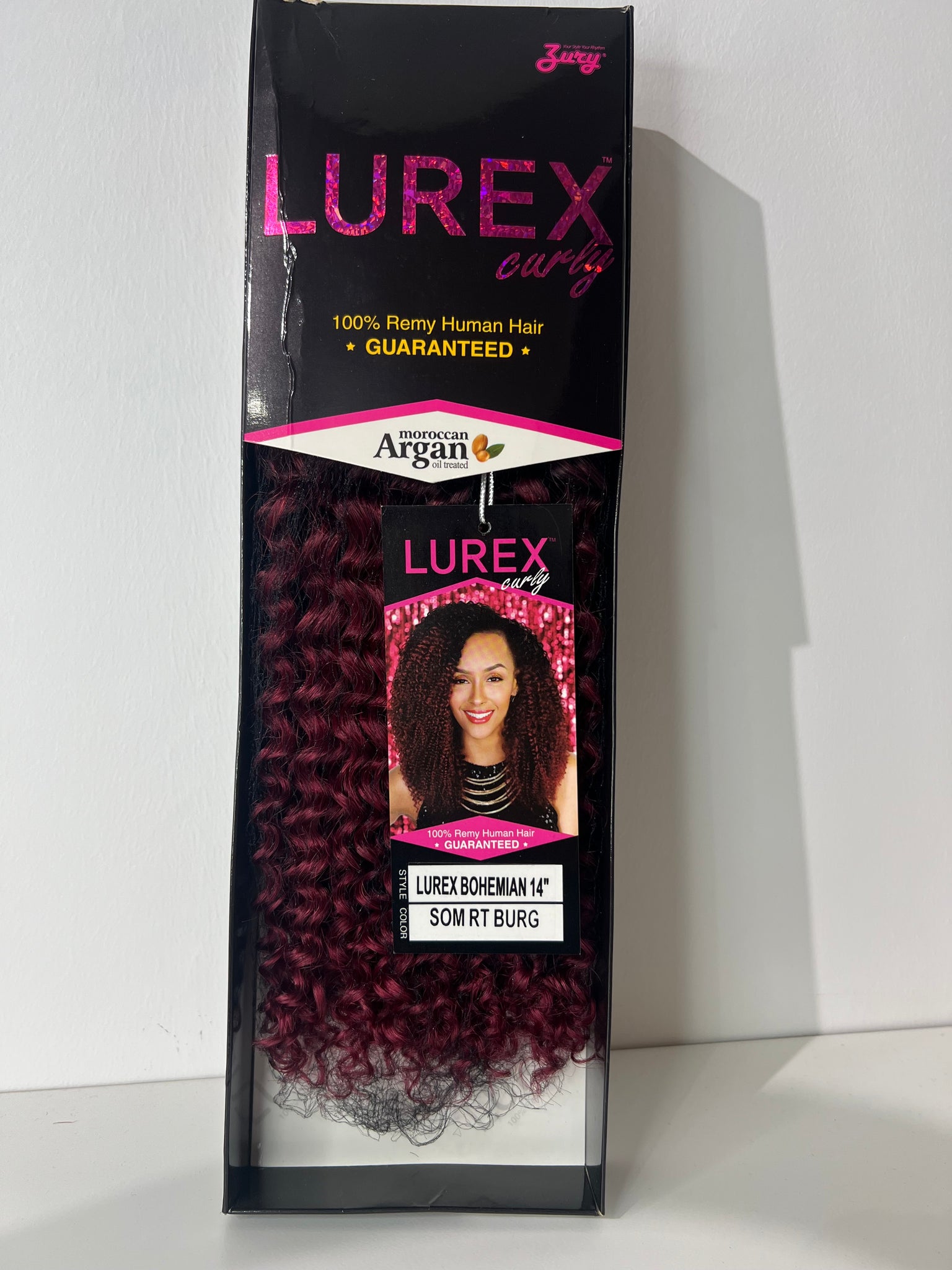 Zury lurex curly 100% remy human hair lurex bohemian 14” color burgundy