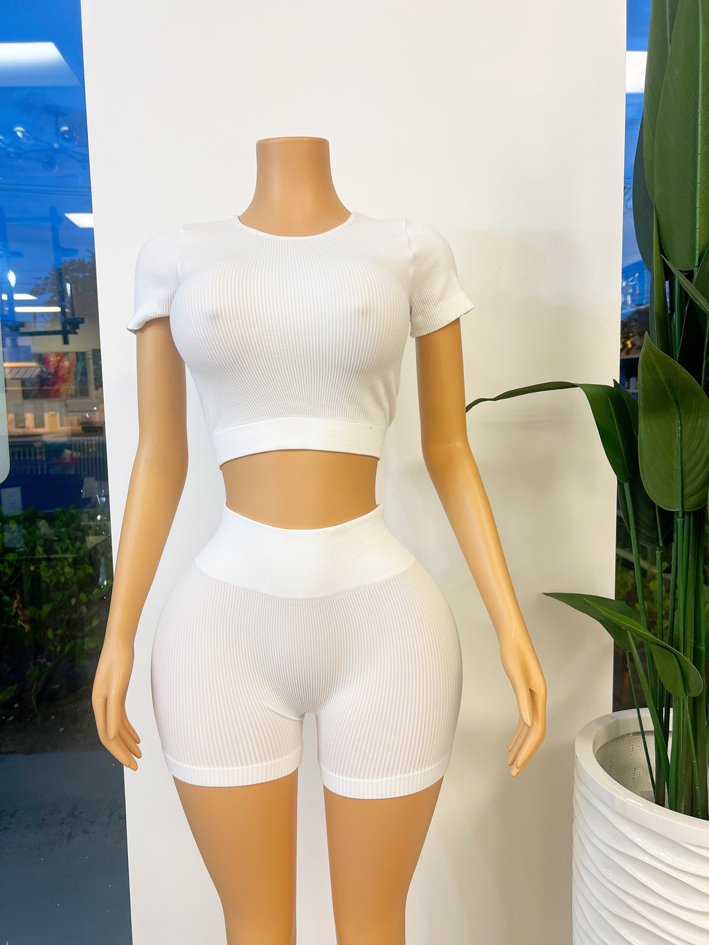White Biker Short Set
