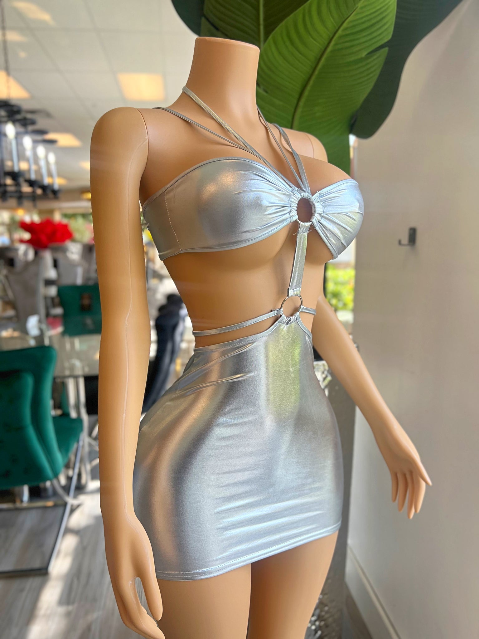Sexy Y2K Silver Dress