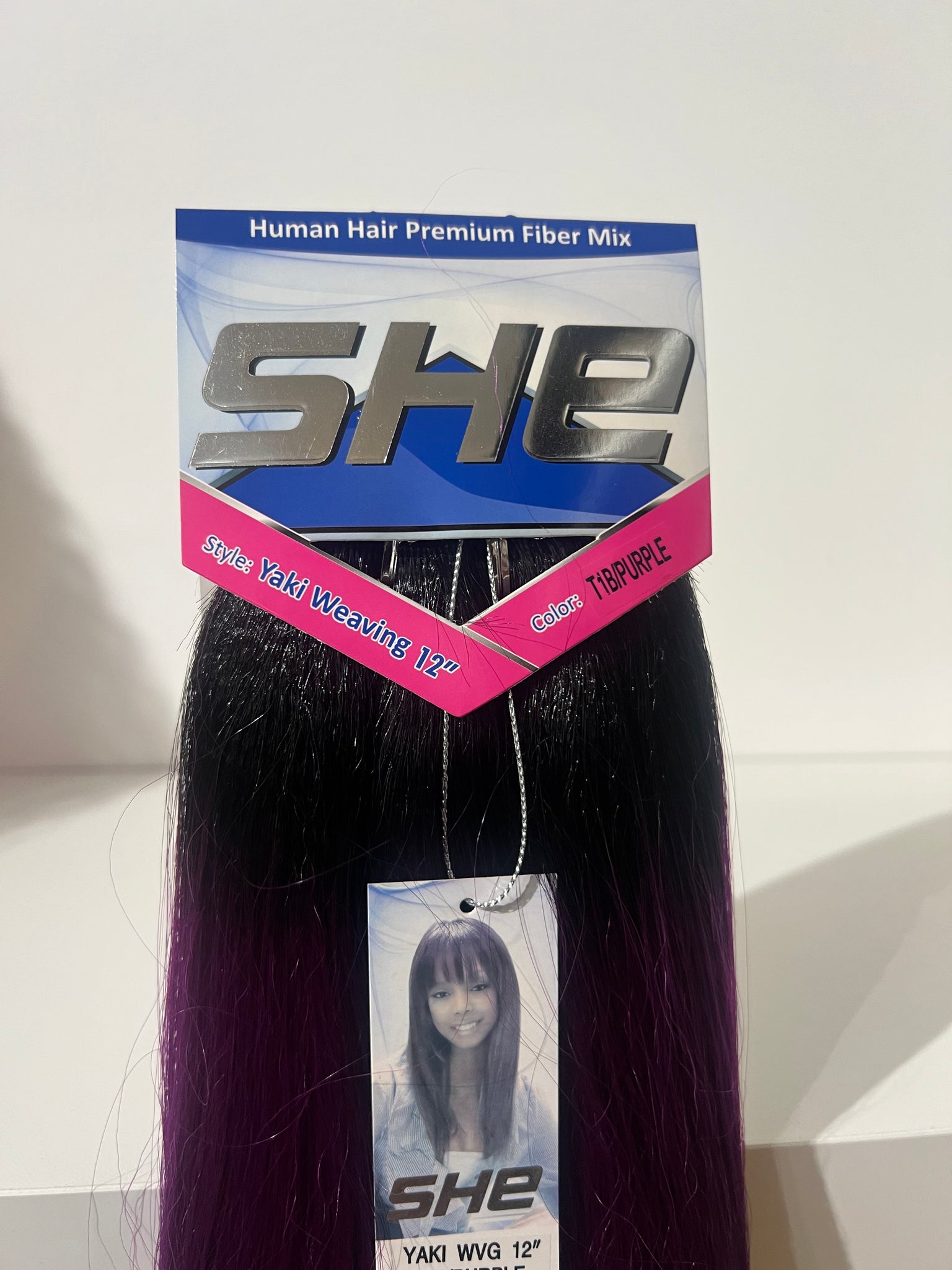 SHe Natural Human Hair Yaki Weaving 12 Inch Color T1B/purple