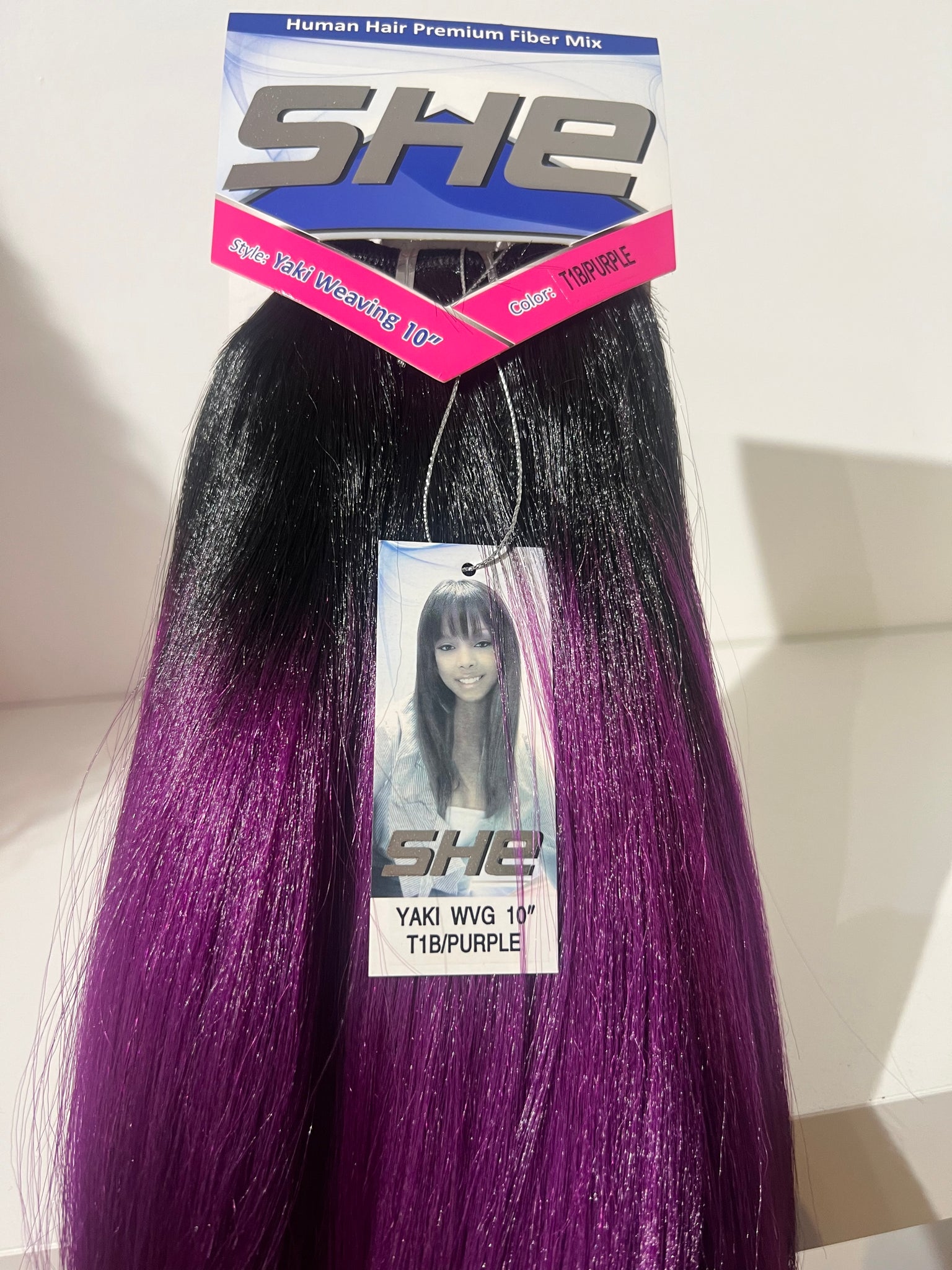 SHe Natural Human Hair Yaki Weaving 10 Inch Color T1B/purple