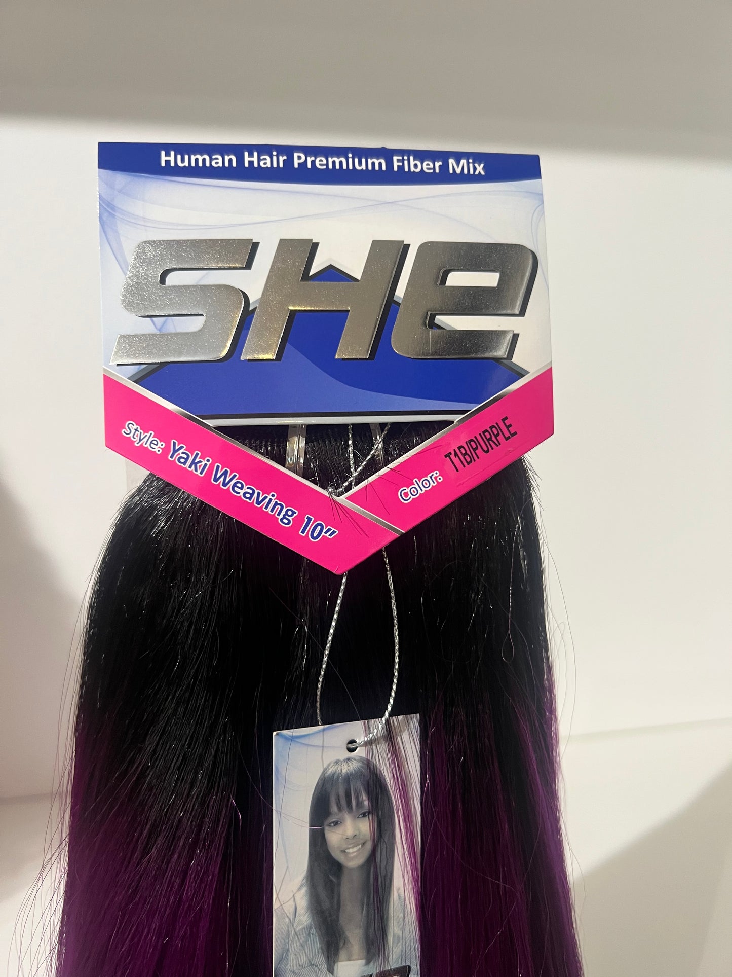 SHe Natural Human Hair Yaki Weaving 10 Inch Color T1B/purple