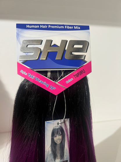 SHe Natural Human Hair Yaki Weaving 10 Inch Color T1B/purple
