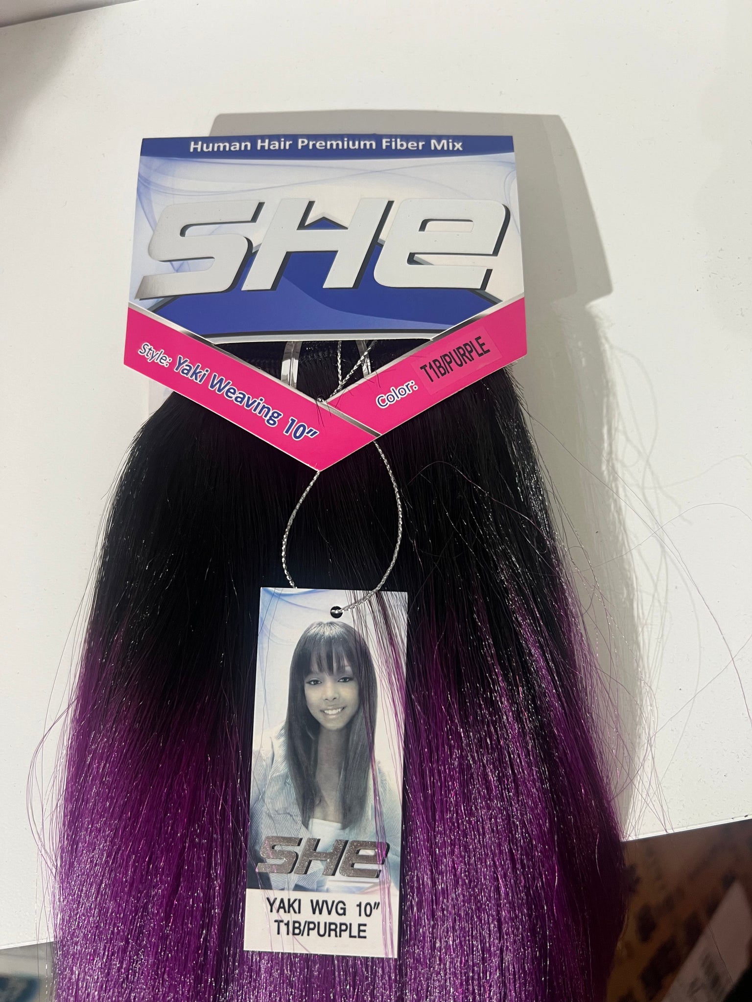 SHe Natural Human Hair Yaki Weaving 10 Inch Color T1B/purple