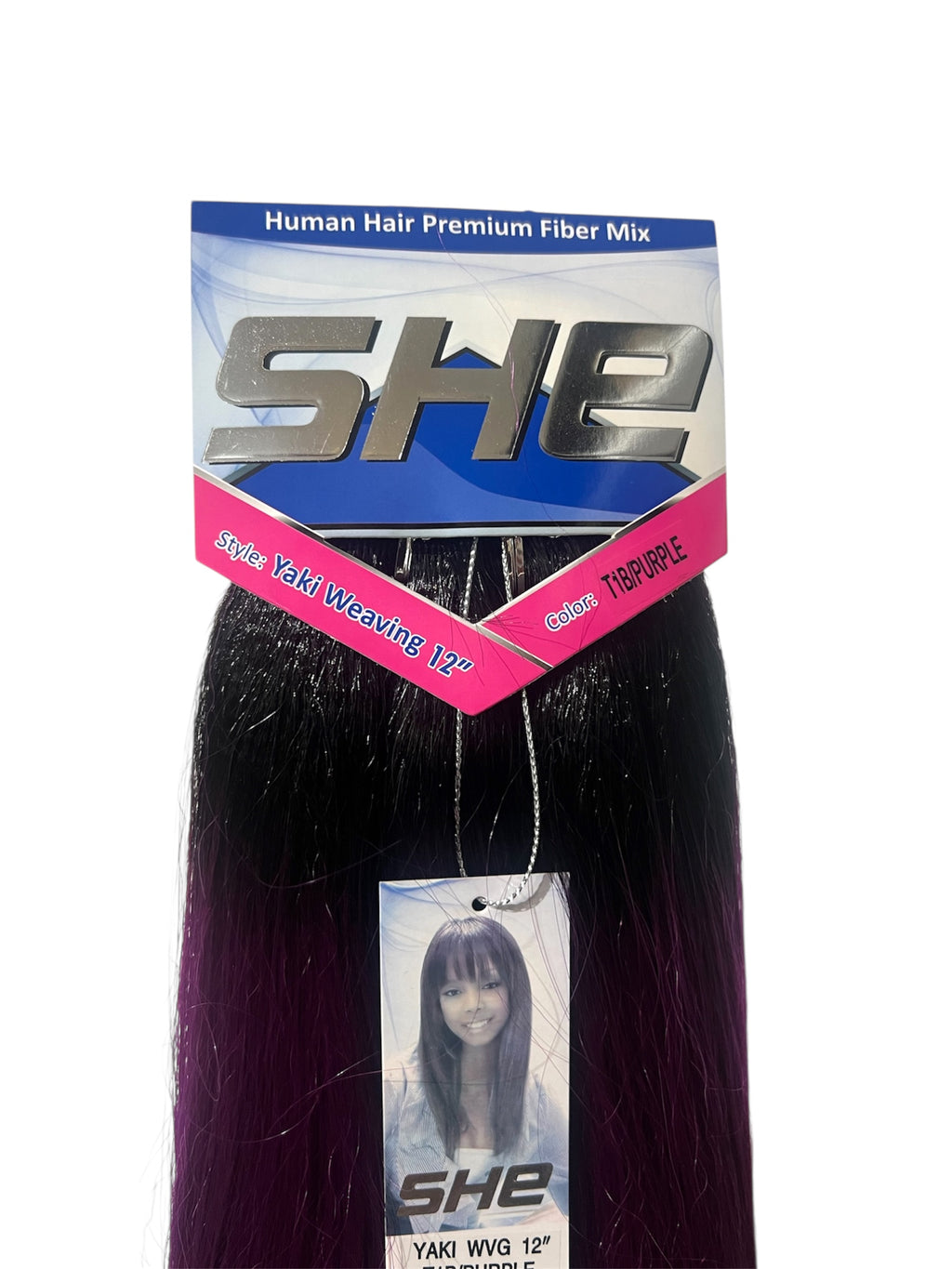SHe Natural Human Hair Yaki Weaving 12 Inch Color T1B/purple
