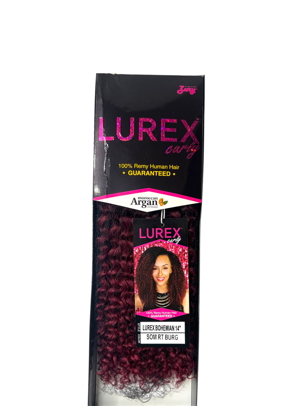Zury lurex curly 100% remy human hair lurex bohemian 14” color burgundy