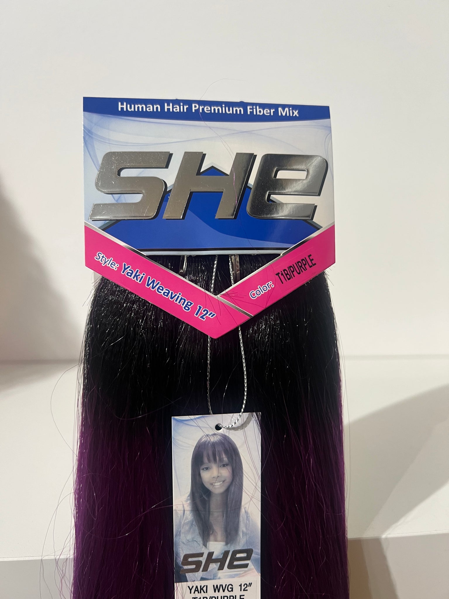 SHe Natural Human Hair Yaki Weaving 12 Inch Color T1B/purple