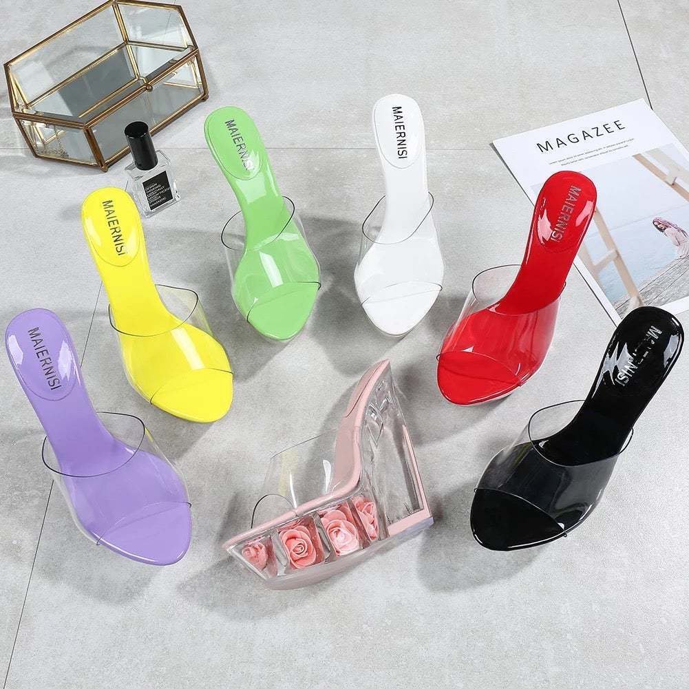 BLACK CRYSTAL PLATFORM HIGH HEELS