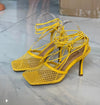 Mesh square lace-up high Yellow heels