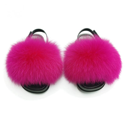 Kids faux fur slides purple
