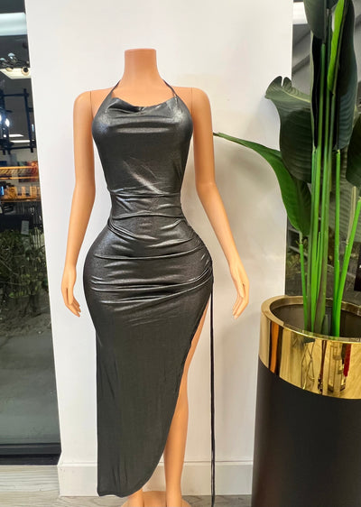 Sexy Backless Halter Bandage Slit Maxi Dress