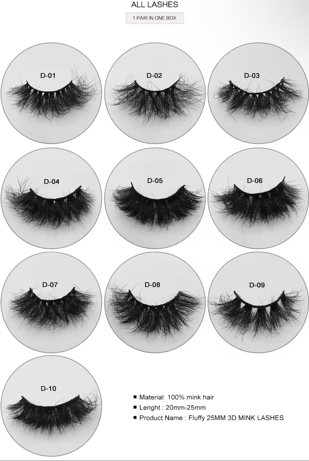 25mm Lashes 100% Mink Eyelashes Fluffy Eyelash