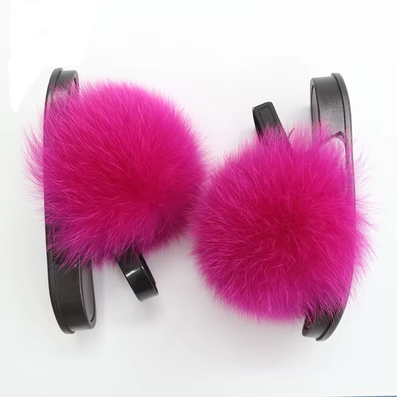 Kids faux fur slides purple