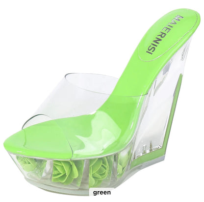 GRERN CRYSTAL PLATFORM HIGH HEELS