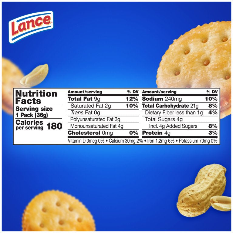 Lance Toasty Peanut Butter Sandwich Crackers, 1.29 oz.,