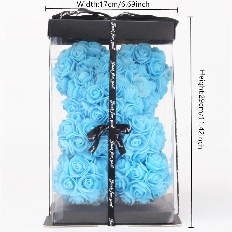 BLUE BOW ROSE BEAR