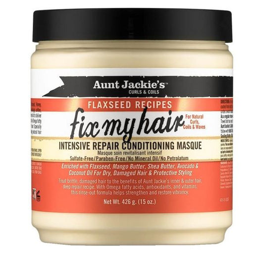 Aunt Jackie's Curls & Coils Flaxseed Recipes Fix My Hair Intensive Repair Conditioning Masque 15 oz