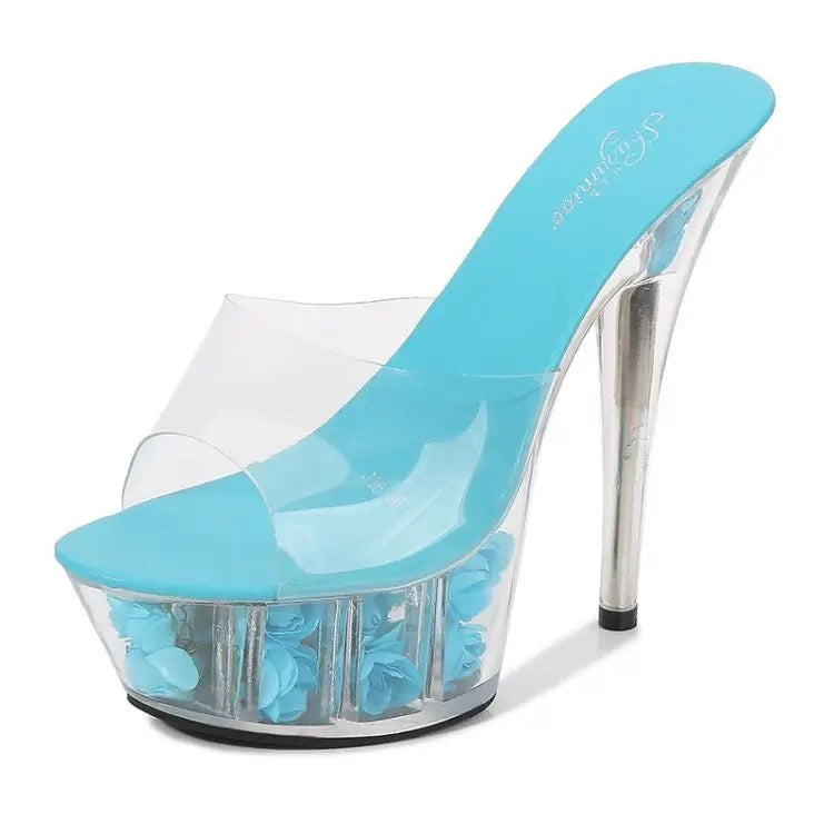 BLUE FLOWER CRYTAL CLEAR HEELS