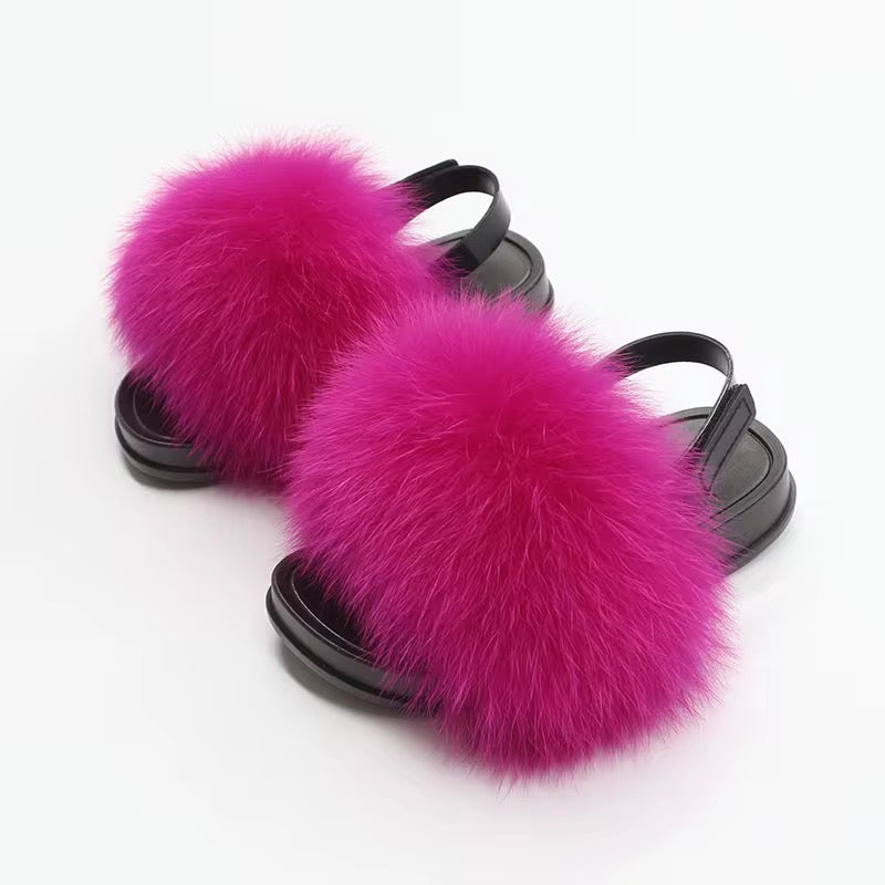 Kids faux fur slides purple