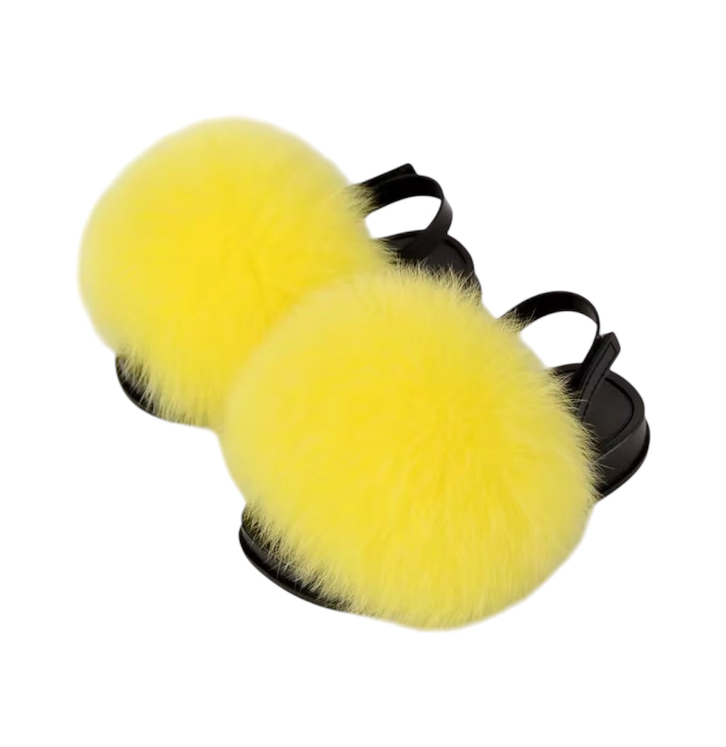 Toddler faux fur slides yellow