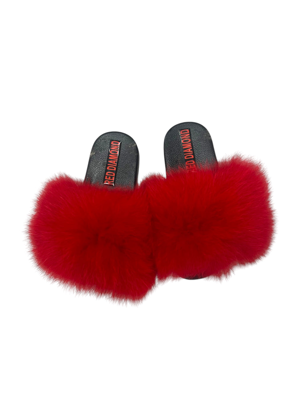 Kids faux fur slides red