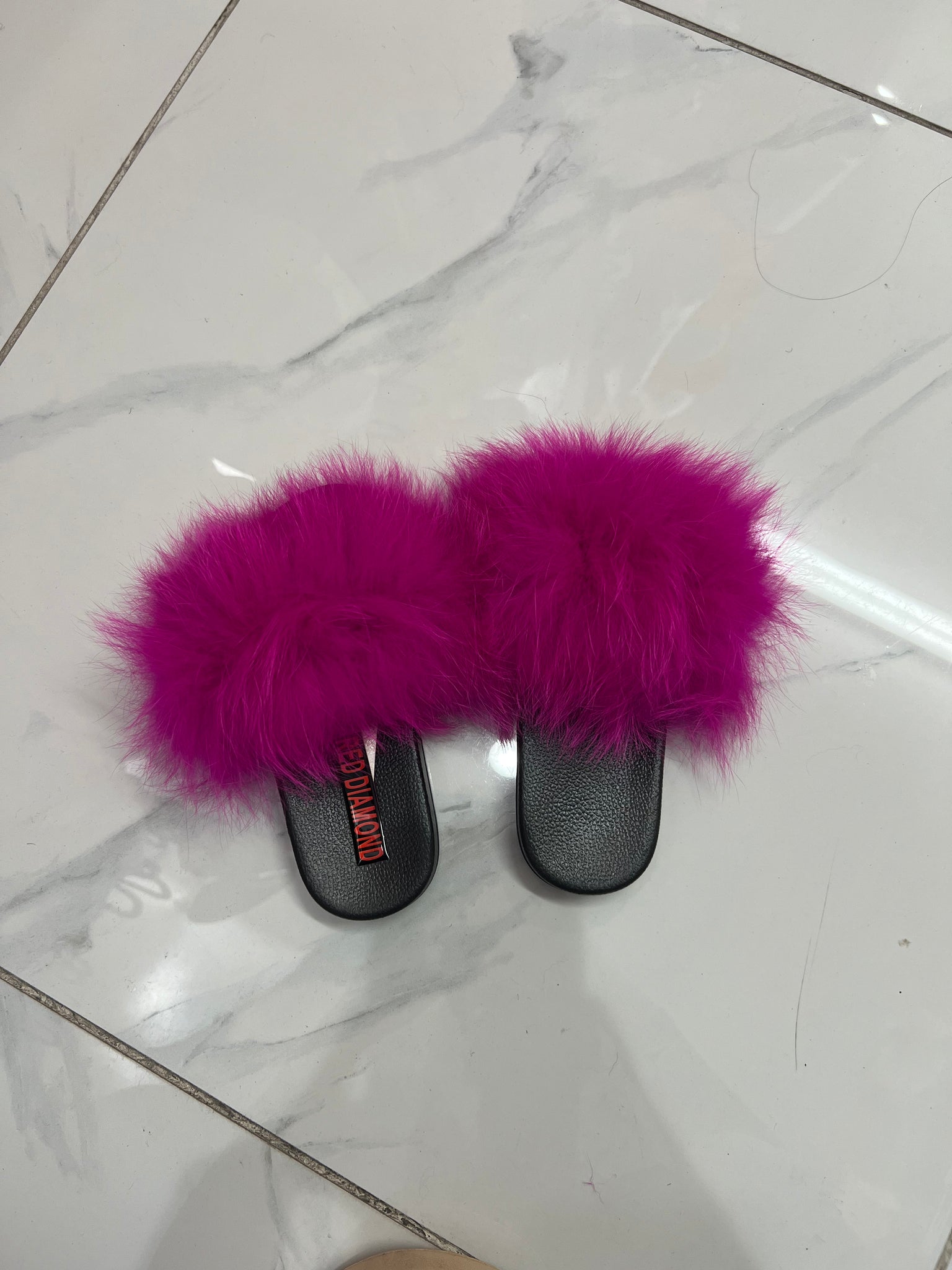 Kids faux fur slides purple