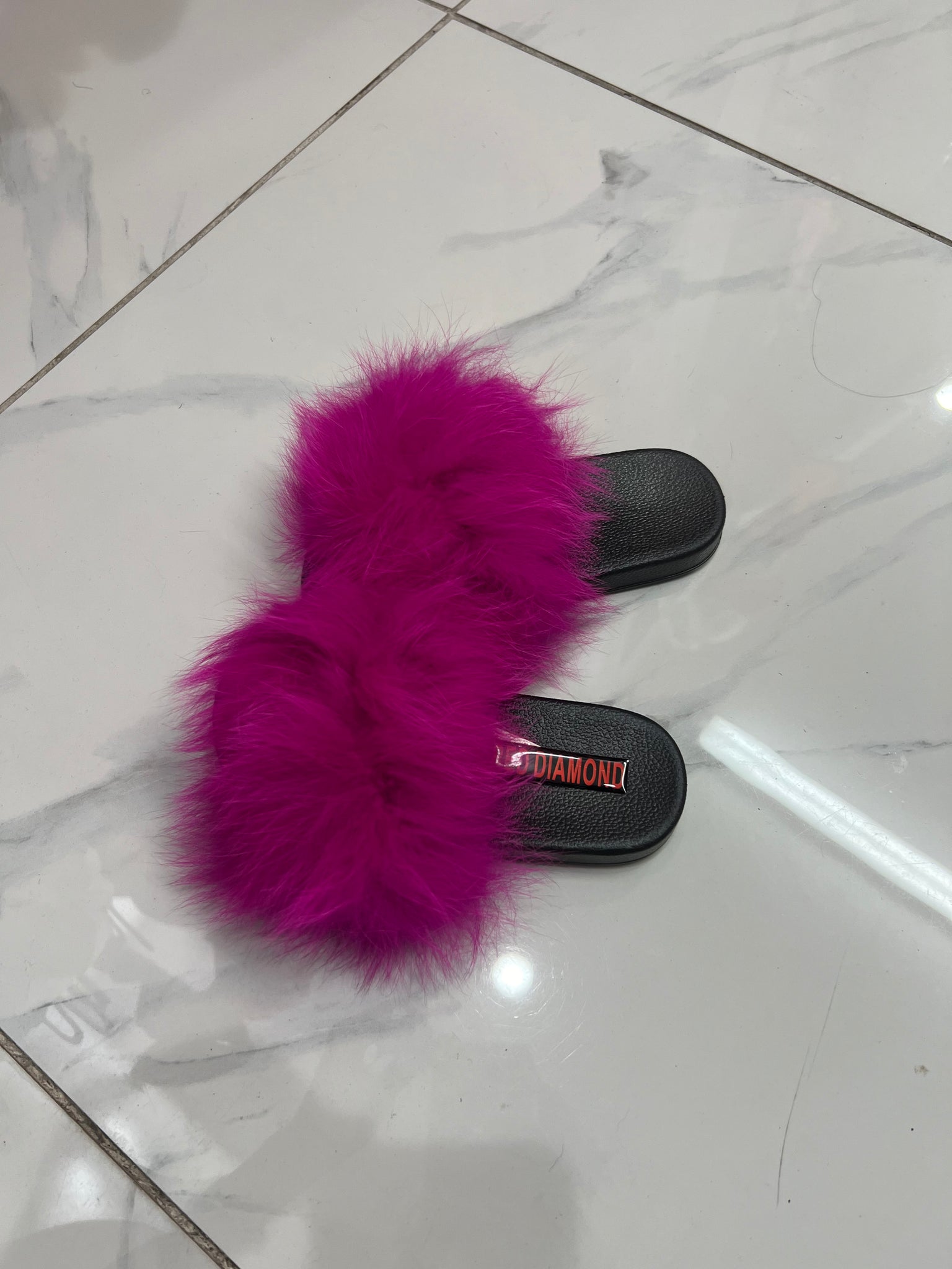 Kids faux fur slides purple