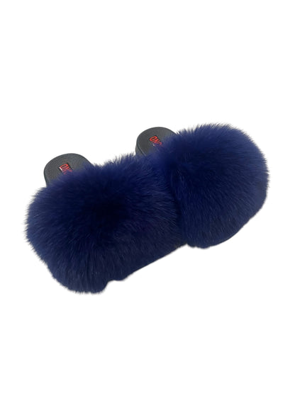 Kids faux fur slides dark blue