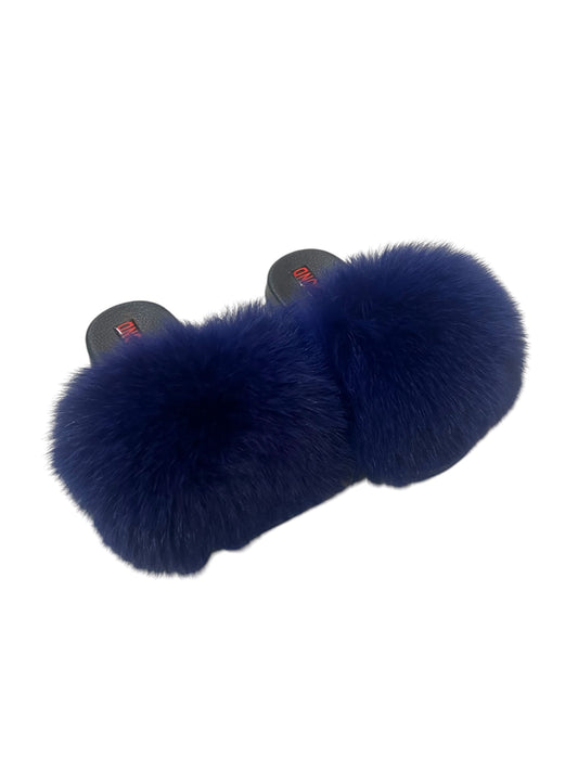 Kids faux fur slides dark blue