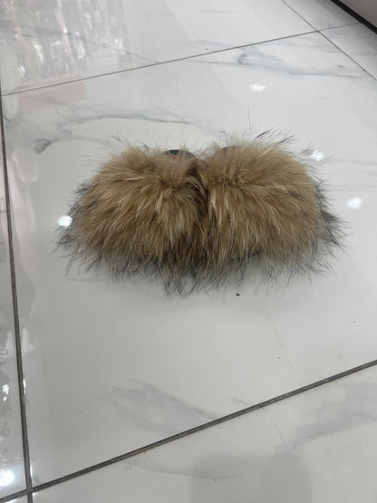 Kids faux fur slides brown