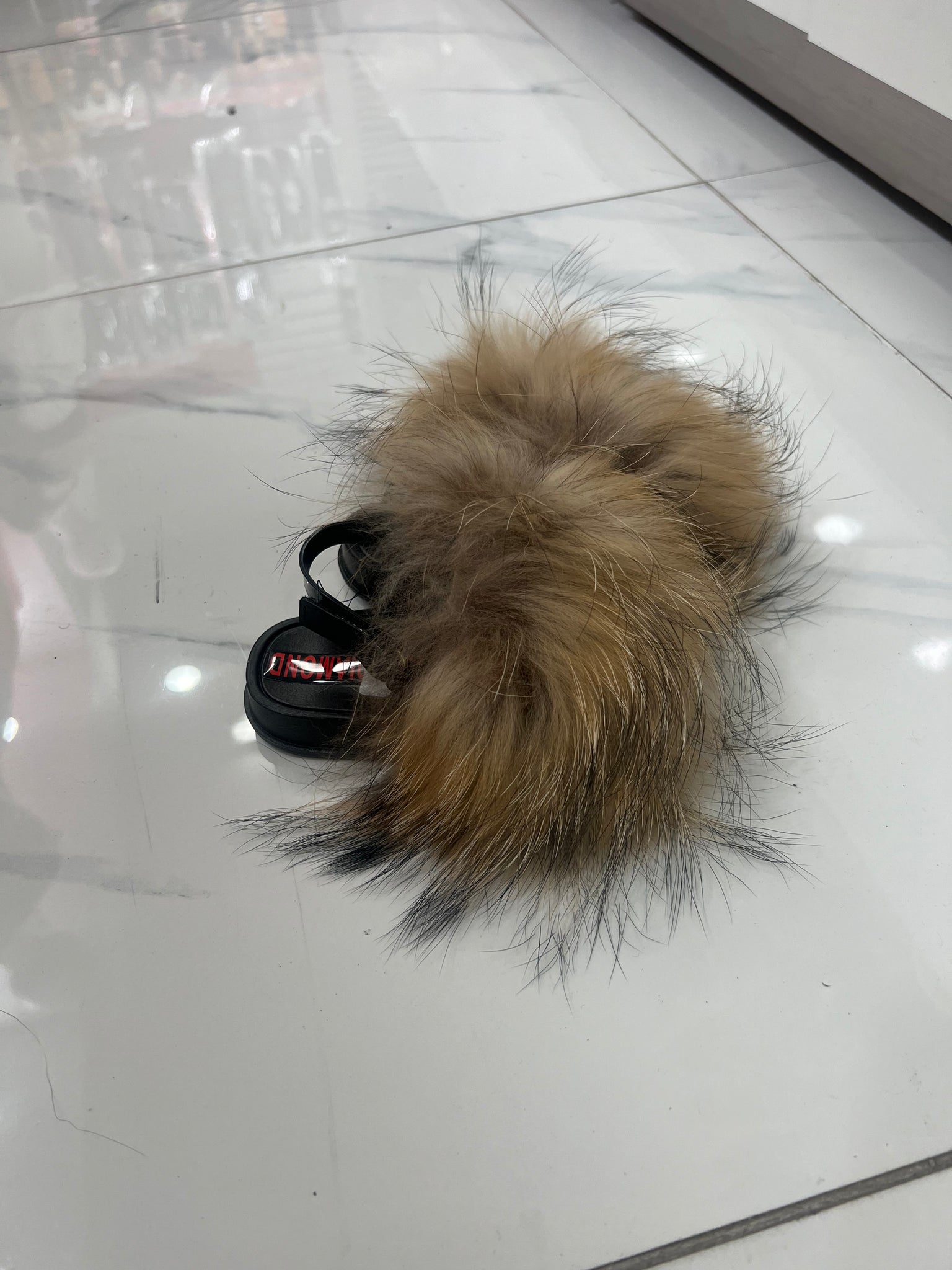 Toddler faux fur slides brown