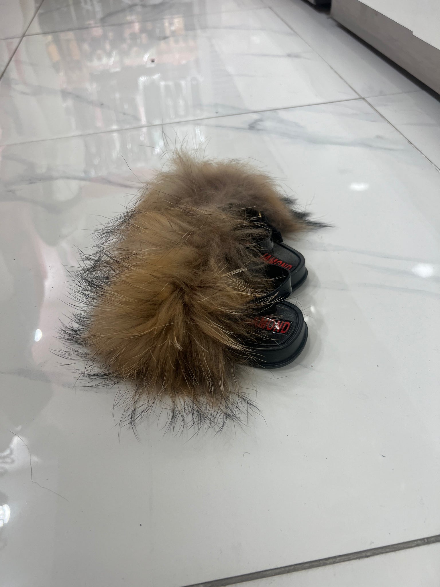 Toddler faux fur slides brown