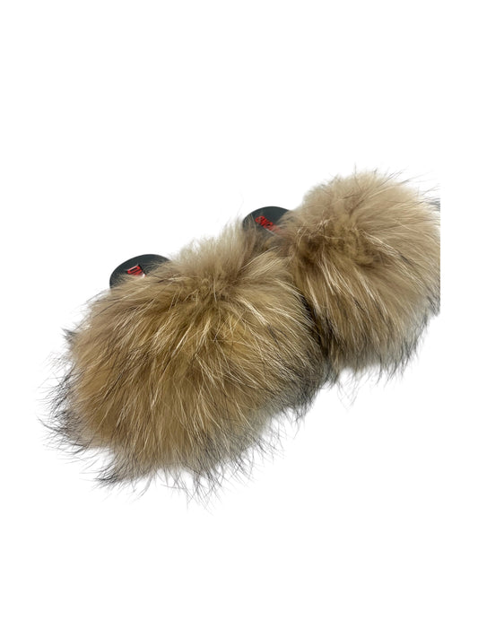 Kids faux fur slides brown