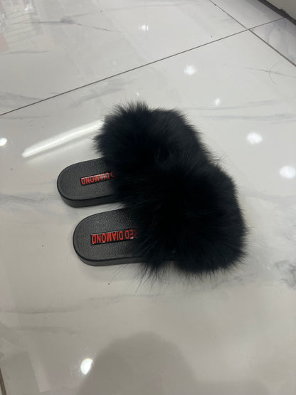 Kids faux fur slides black