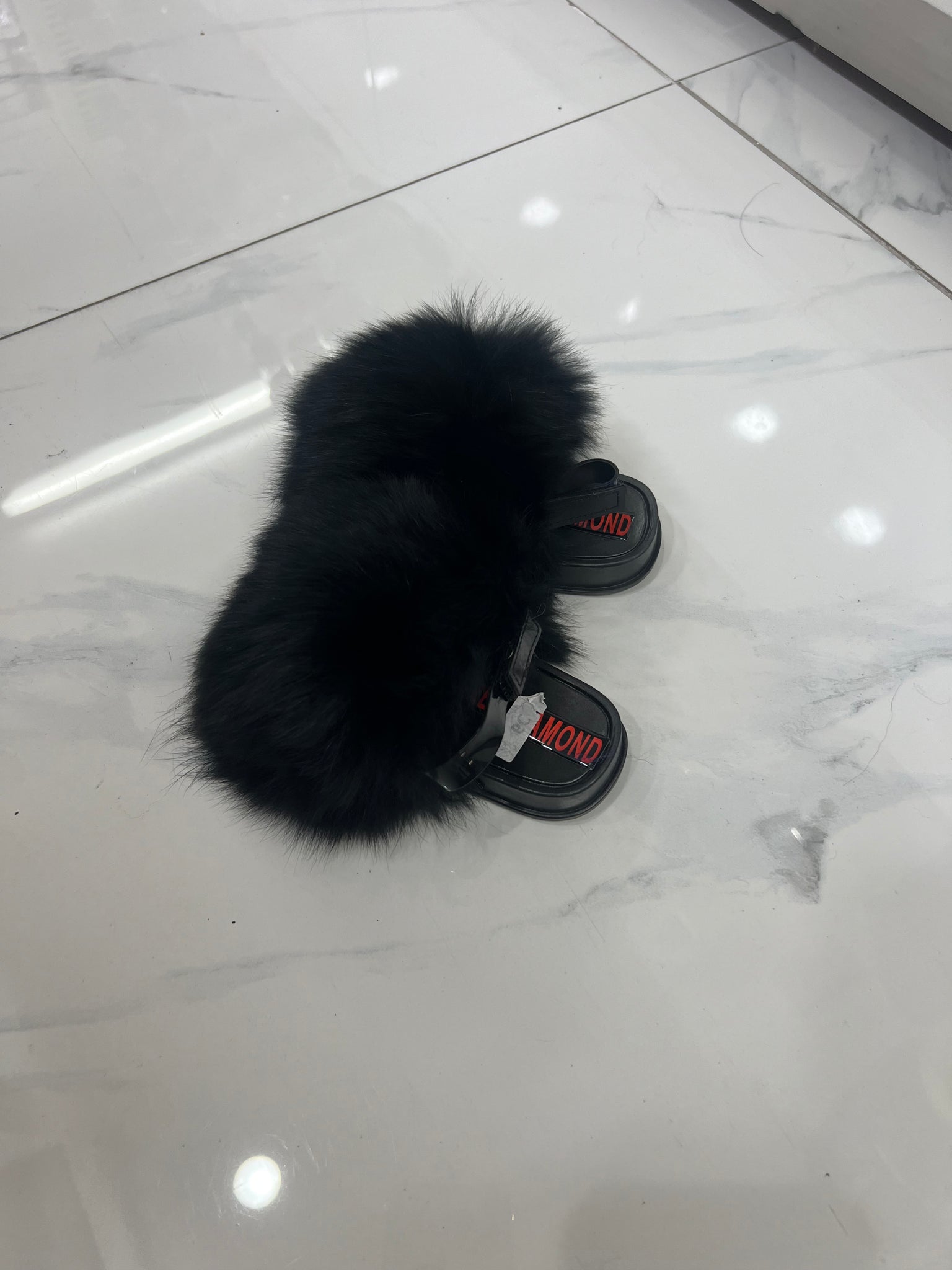 Toddler faux fur slides black