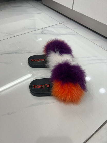 Kids faux fur slides white-purple-orange