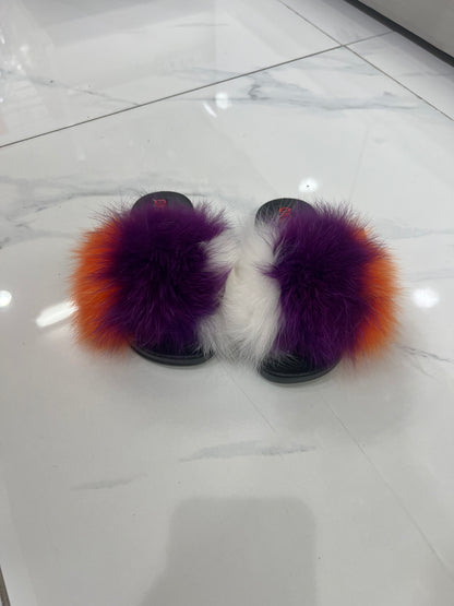 Kids faux fur slides white-purple-orange