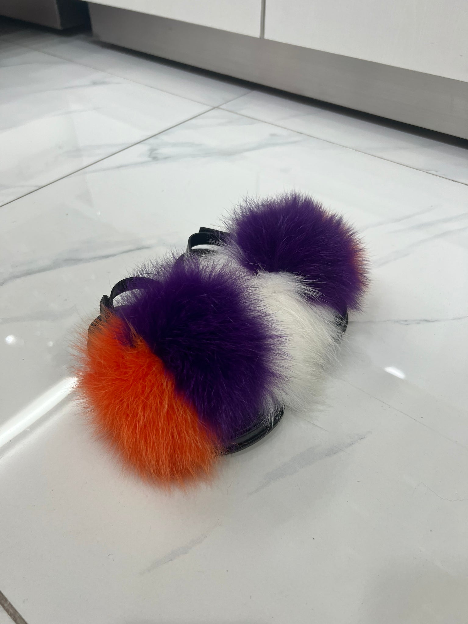Toddler faux fur slides white-purple-orange