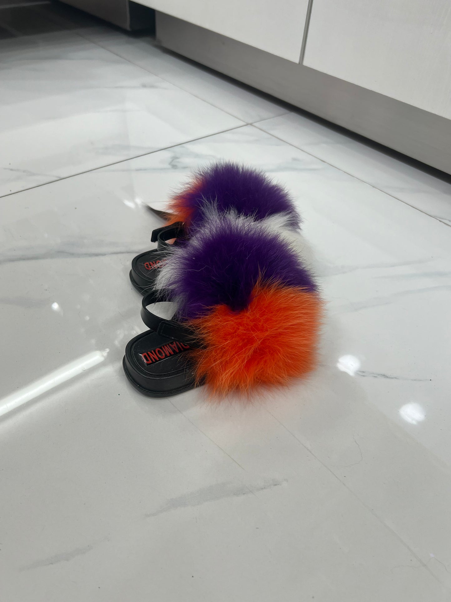 Toddler faux fur slides white-purple-orange
