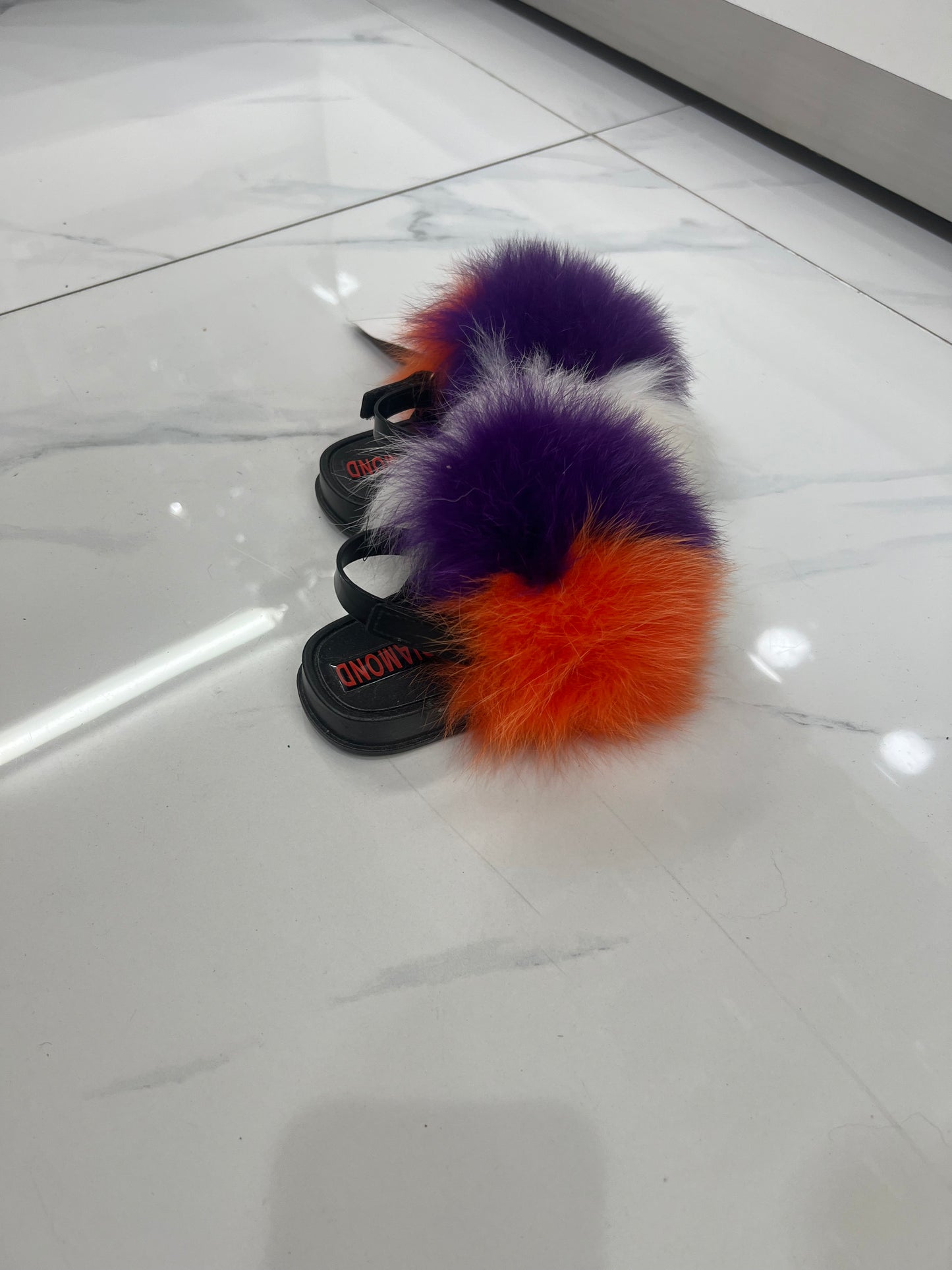 Toddler faux fur slides white-purple-orange