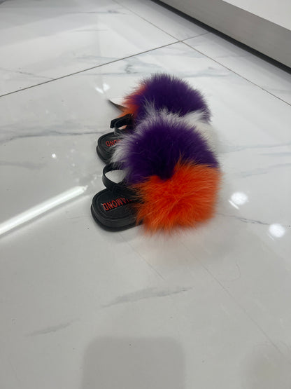 Toddler faux fur slides white-purple-orange