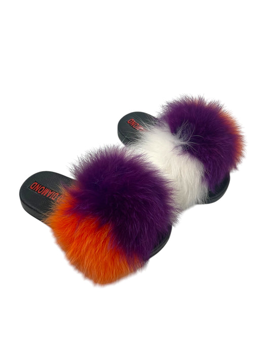 Kids faux fur slides white-purple-orange