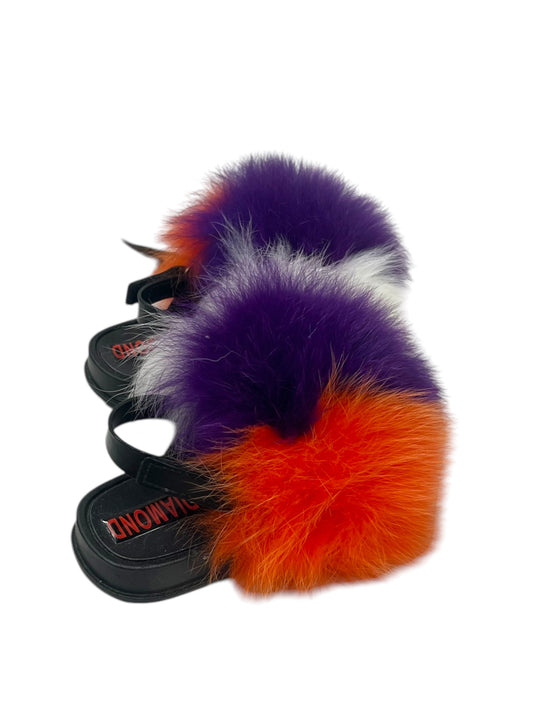 Toddler faux fur slides white-purple-orange