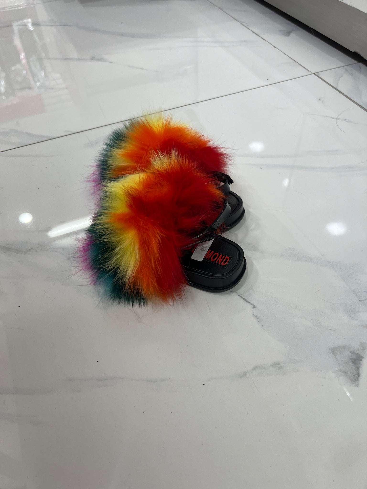 Toddler faux fur slides rainbow