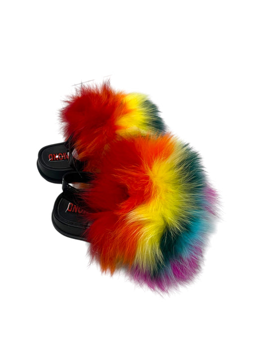 Toddler faux fur slides rainbow